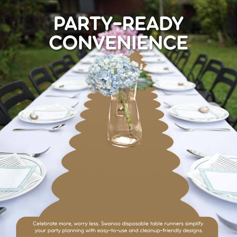 Swanoo Gold Plastic Disposable Table Runner. 5 Pack 14 x 108 inch. ScallopTable Runner Adds A Pop of Color to Your Party Table, by Swanoo - Image 3